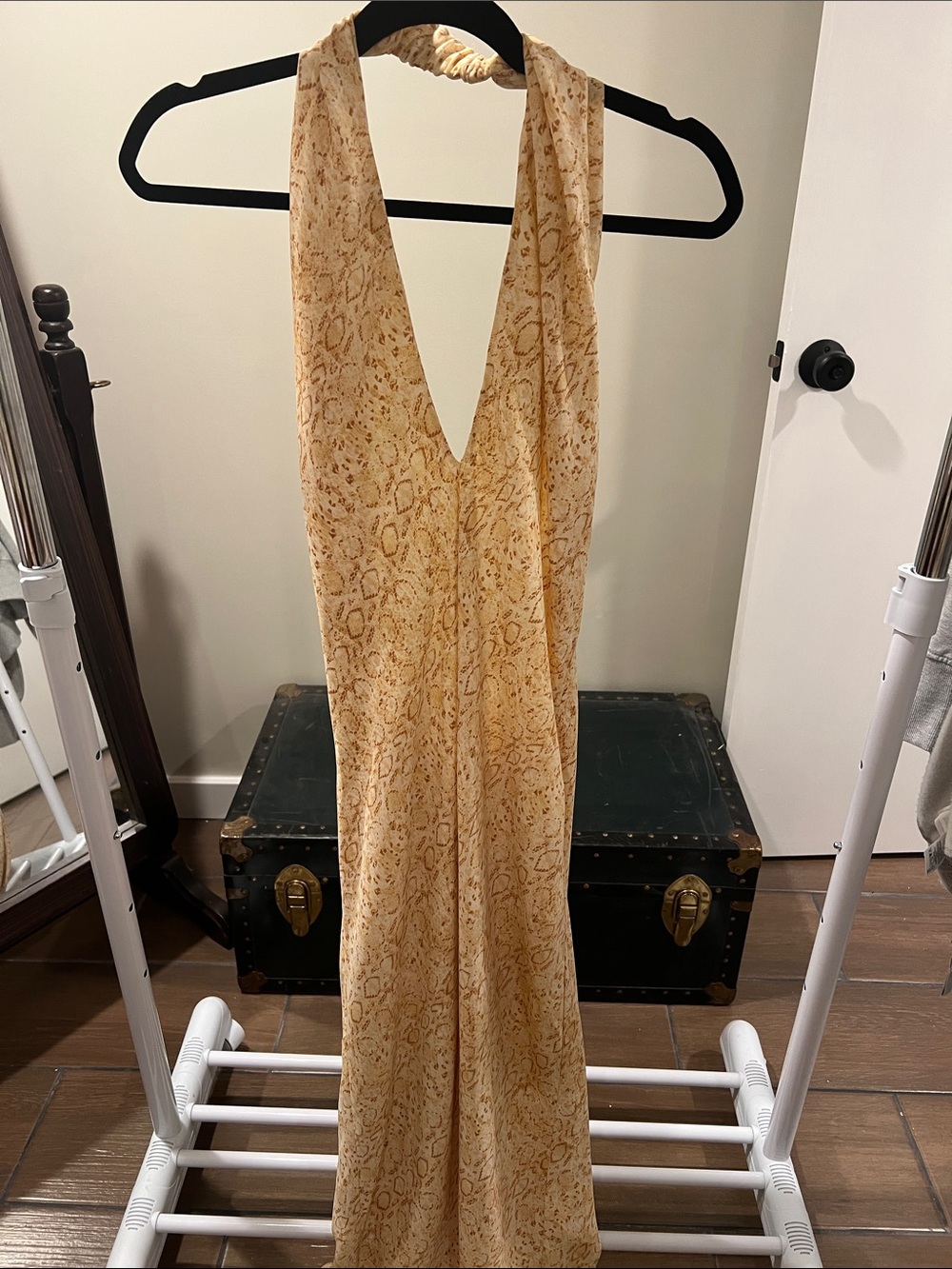 Sleeveless Halter MuMu Dress in peach Snakeskin Print